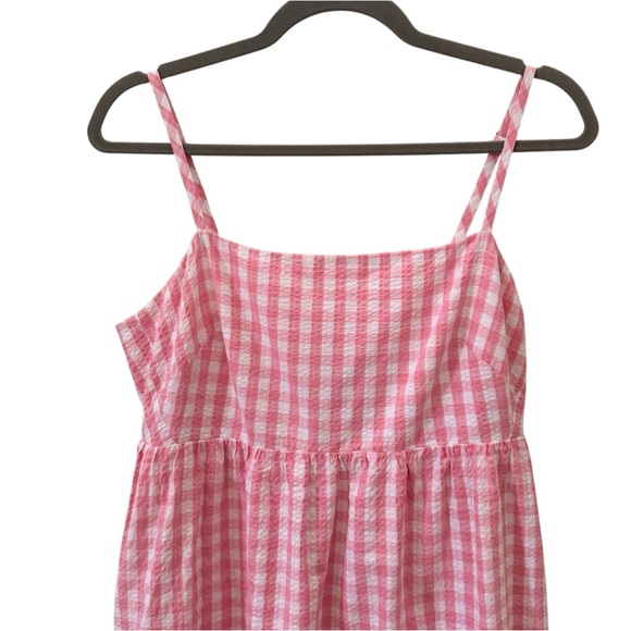 J. Crew Gingham Seersucker Tie Back Midi Dress Pink White Size 8 - Picture 4 of 13